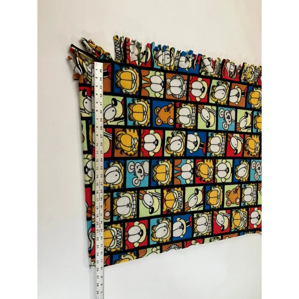 Garfield Odie Fleece Throw Blanket Multicolor Comic Character Grid Fringe 52x60